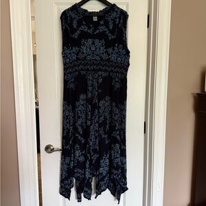 Bila Blue Sleeveless Dress With Asymmetrical Hem Floral Pattern